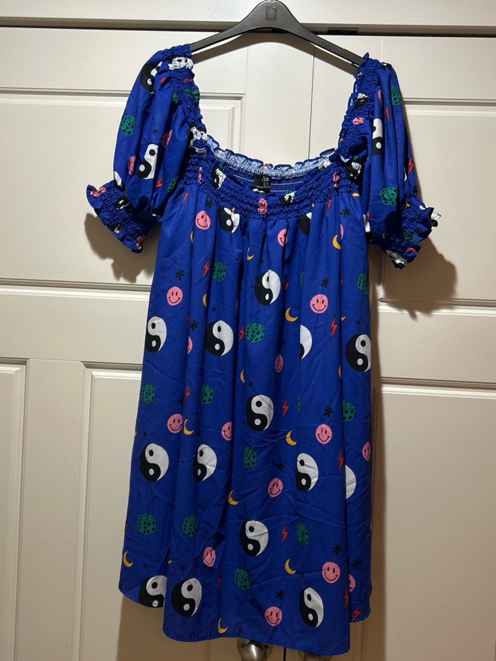 Dressed in LALA Blue Yin-Yang & Smiley Dress